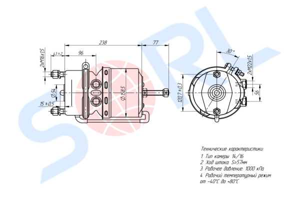 Энергоаккумулятор дискового тормоза тип 14/16 DAF, RENAULT (9254263000)