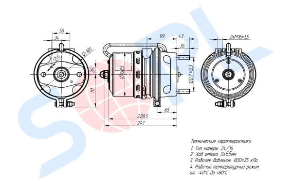 Энергоаккумулятор дискового тормоза тип 24/16 DAF, SCANIA (9254612900)