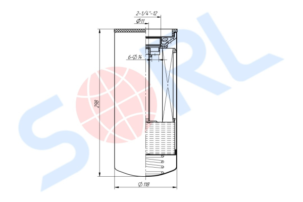 Фильтр масляный 2 1/4-12UN CASE IH, CUMMINS, JOHN DEERE, NEW HOLLAND (H300W03)