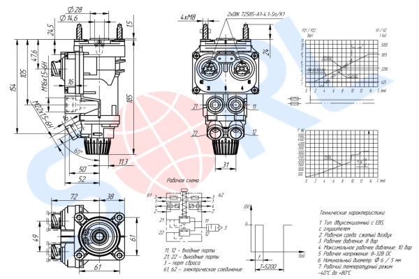 ГТК (главный тормозной кран) EBS MB (3454403430)