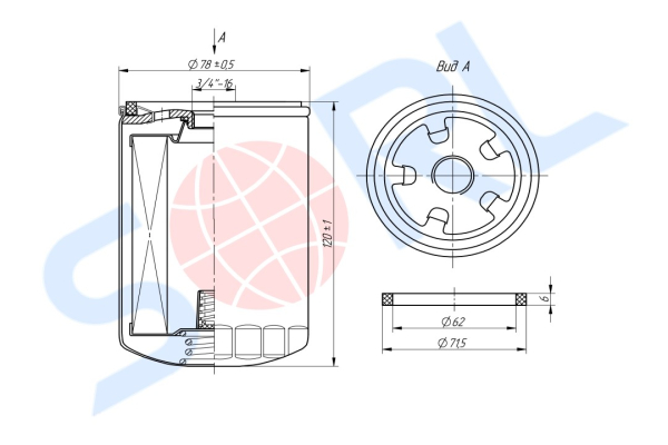 Фильтр масляный 3/4-16 UNF VOLVO, MB, CARRIER (H14W02)