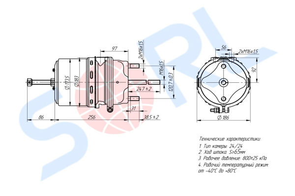 Энергоаккумулятор барабанного тормоза тип 24/24 VOLVO (9254310957)