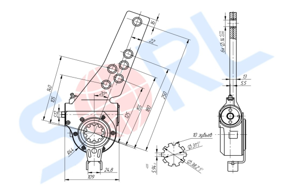 Рычаг регулировочный автоматический лев/прав SAF SAE 1 1/2'' 10 (без р/к) (80022S)