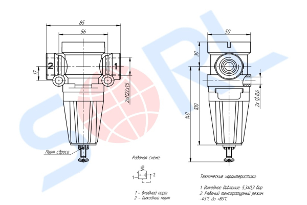 Клапан ограничения давления 5.3 bar M22x1.5 DAF, VOLVO, SCHMITZ (5029651)