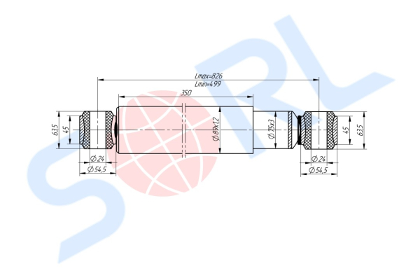 Амортизатор подвески для МАЗ, КАМАЗ, УРАЛ 325/500, O/O 24x64/24x64 (50.2.2905005)