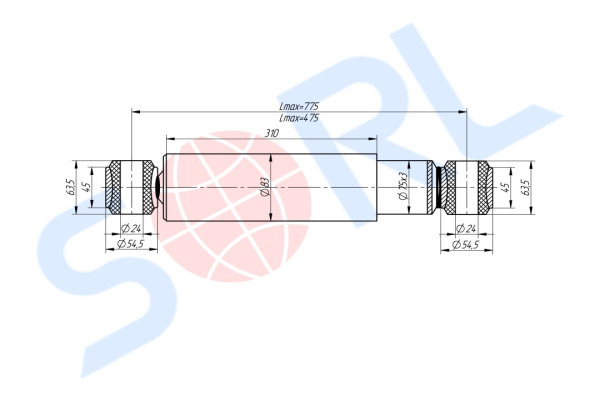 Амортизатор подвески для КАМАЗ, УРАЛ 300/475, O/O 24x64/24x64 (642212905006)