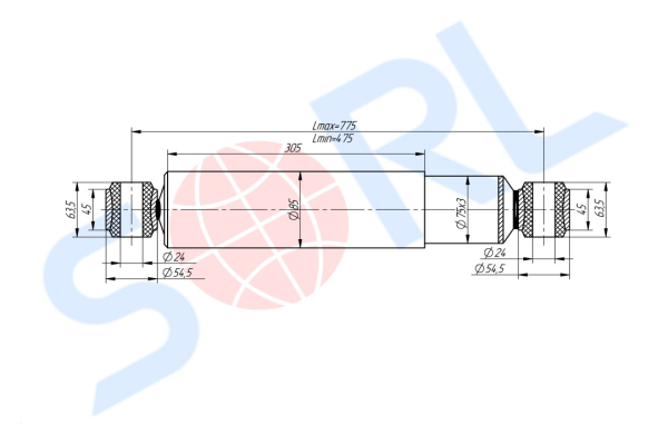 Амортизатор подвески для КАМАЗ, УРАЛ 300/475, O/O 24x64/24x64 (А1-300/475.2905006-01)