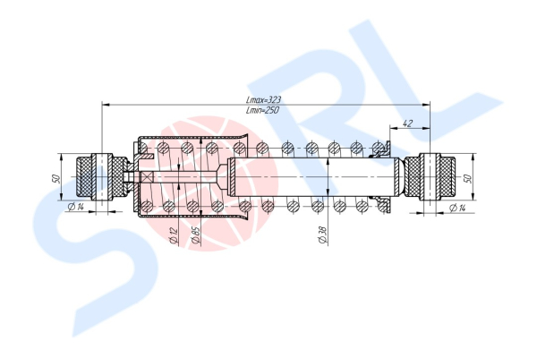 Амортизатор кабины пружинный 250/323, O/O, 14x50/14x50 MB (CB0150)