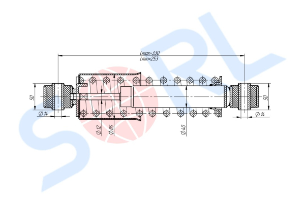 Амортизатор кабины пружинный 253/330, O/O, 14x50/14x50 MB (CB0155)