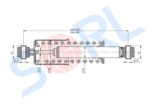 Амортизатор кабины пружинный 284/345, O/O, 12x45/12x50 MAN (CB0198)