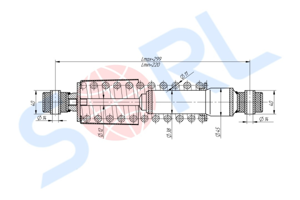 Амортизатор кабины пружинный 220/299, O/O, 14x40/14x40 MAN, SHACMAN (CB0105)