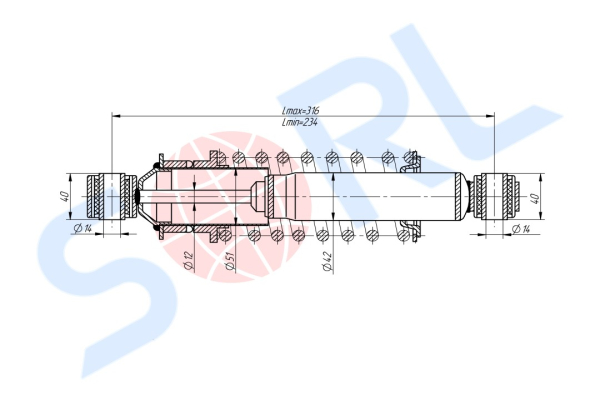 Амортизатор кабины пружинный 234/316, O/O, 14x40/14x40 DAF (CB0013)