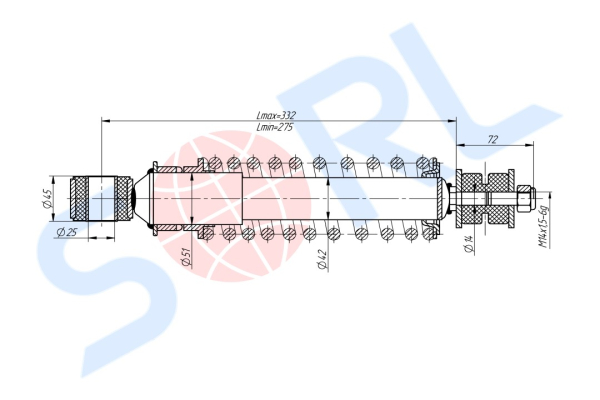 Амортизатор кабины пружинный 275/332, I/O, 14x72/25x45 DAF (CB0235)