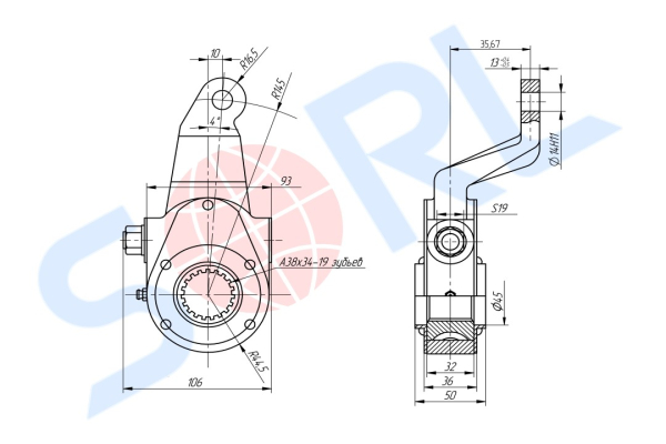 Рычаг регулировочный задний левый 19 шлиц. HOWO (WG9100340056)